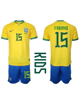 Brasilien Fabinho #15 Heimtrikotsatz für Kinder WM 2022 Kurzarm (+ Kurze Hosen)